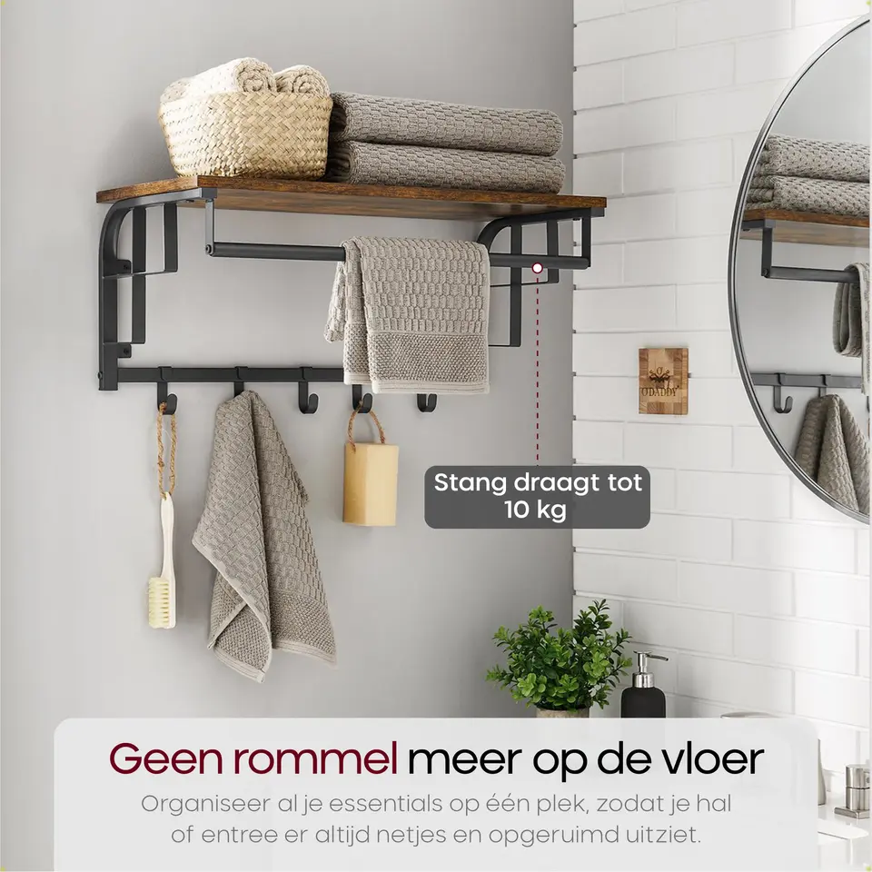 O'DADDY Wandkapstok met 5 Haken - 66x30x27 cm - Hangend - Bruin