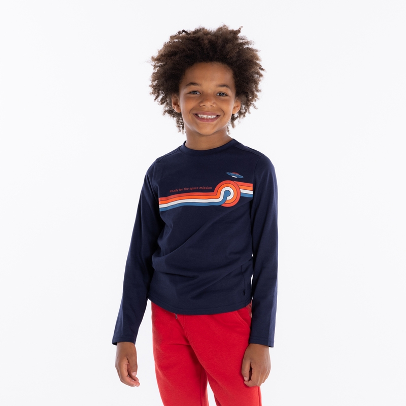 T-shirt manches longues thème espace bleu garçon