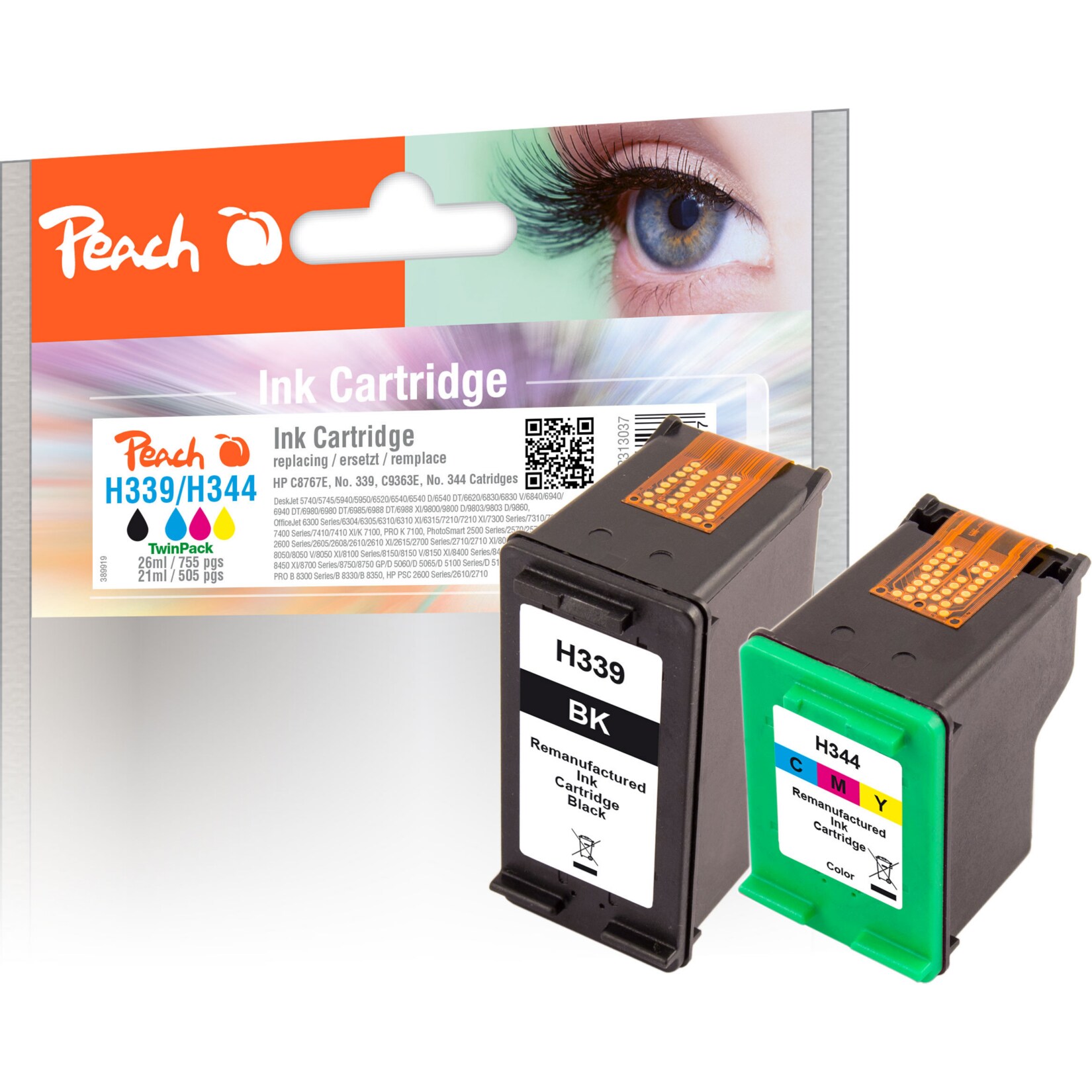 Peach HP 3392 Druckköpfe XL (bk, col) ersetzt HP No. 339, No. 344, C8767E, C9363E für z.B. HP DeskJet 5700, HP DeskJet 5740, HP DeskJet 5745 (wiederaufbereitet)