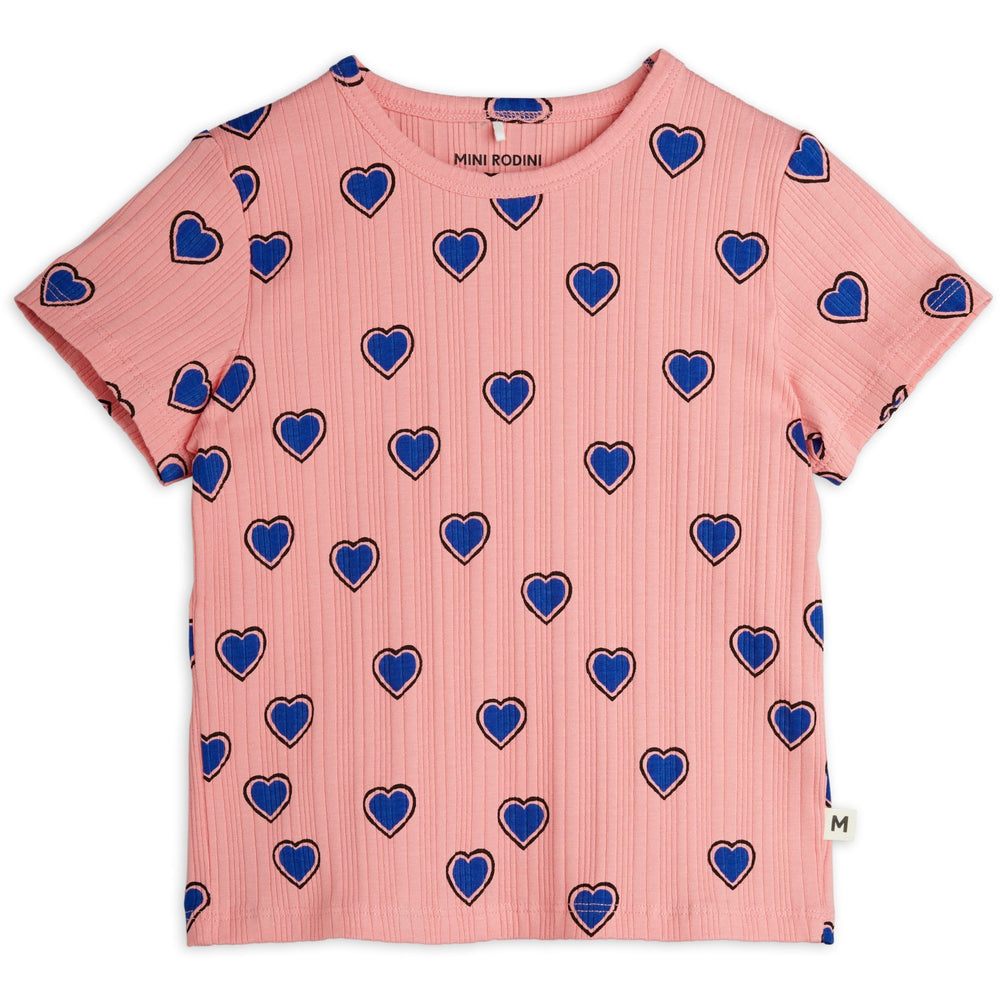 Køb Mini Rodini Pink Outlined Hearts AOP T-Shirt