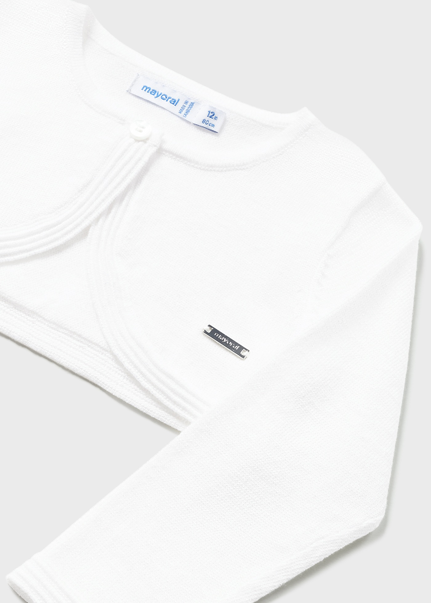 Casaquinho estilo bolero para bebê com fio metálico
