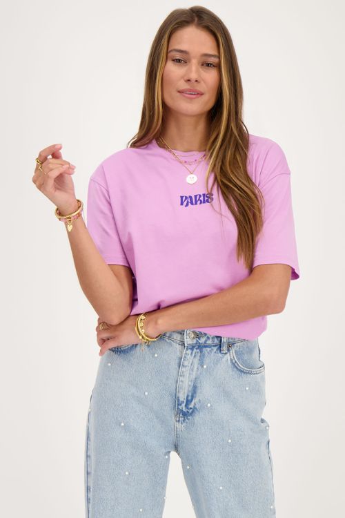 Paars T-shirt Paris met bloemen