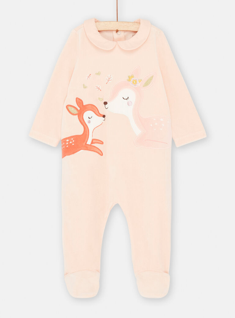 Grenouillère en velours rose bébé fille