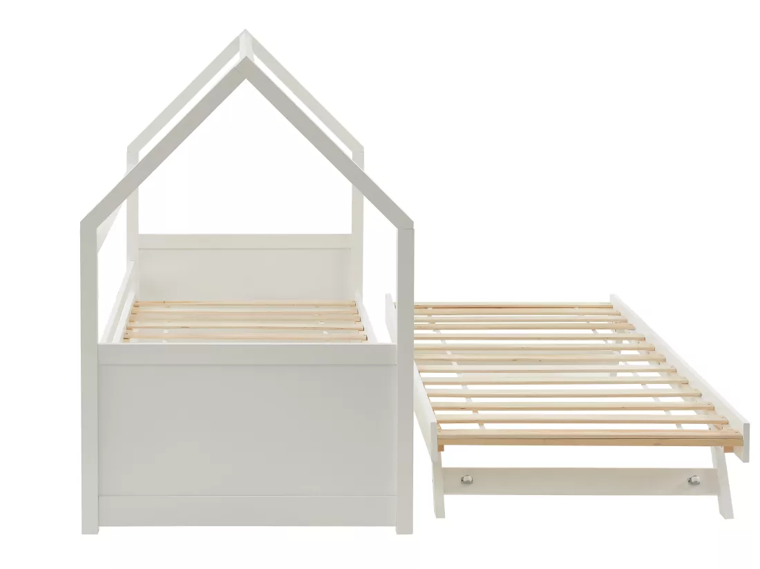 Lit gigogne cabane 2 x 90 x 190 cm - Pin - Blanc - HURRA