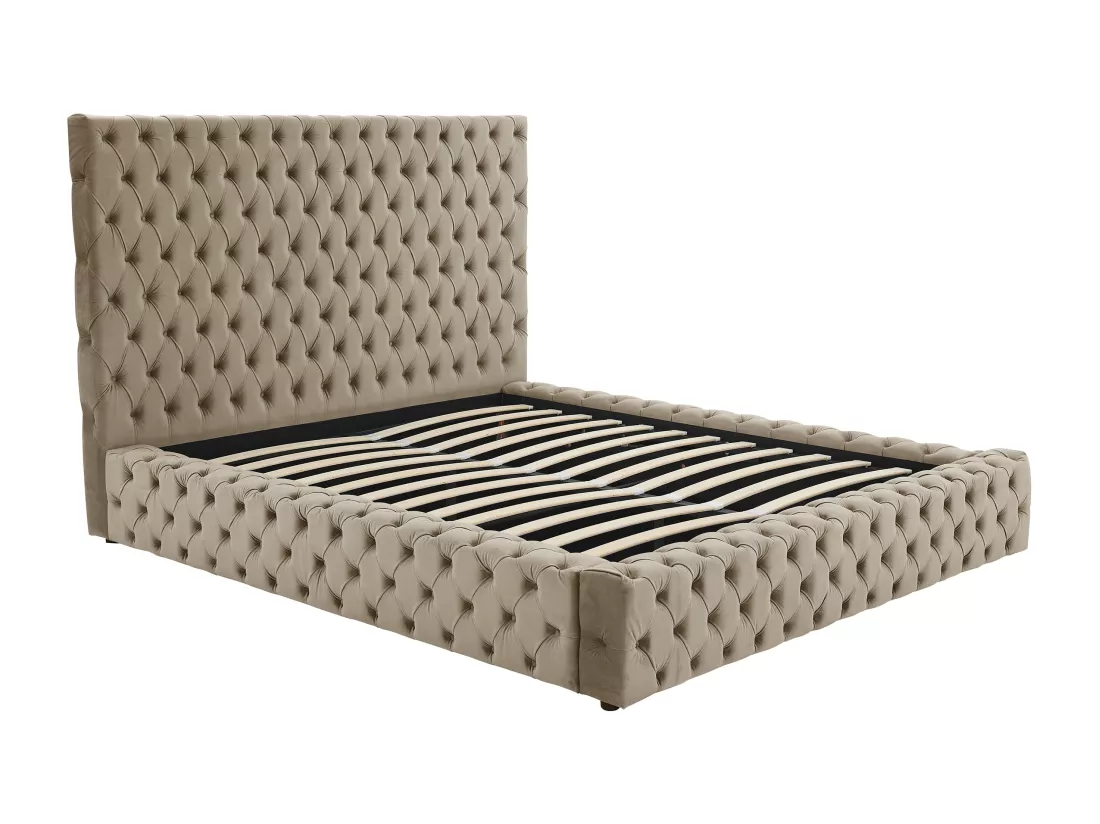 Lit coffre chesterfield 180 x 200 cm - Velours - Taupe - DULENI
