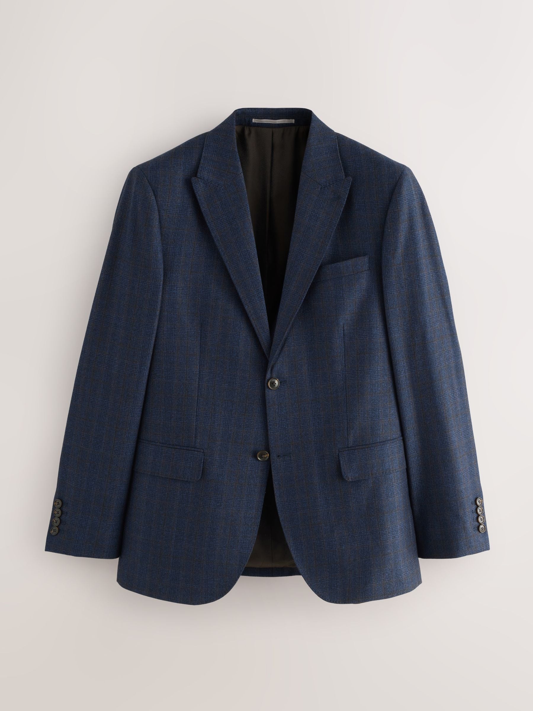 Donkerblauw - Slim Fit Signature Marzotto 100% Italian Wool Check Suit Jacket