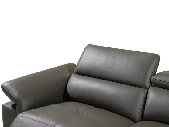 Canapé d'angle droit relax électrique en cuir gris anthracite PASCALINE