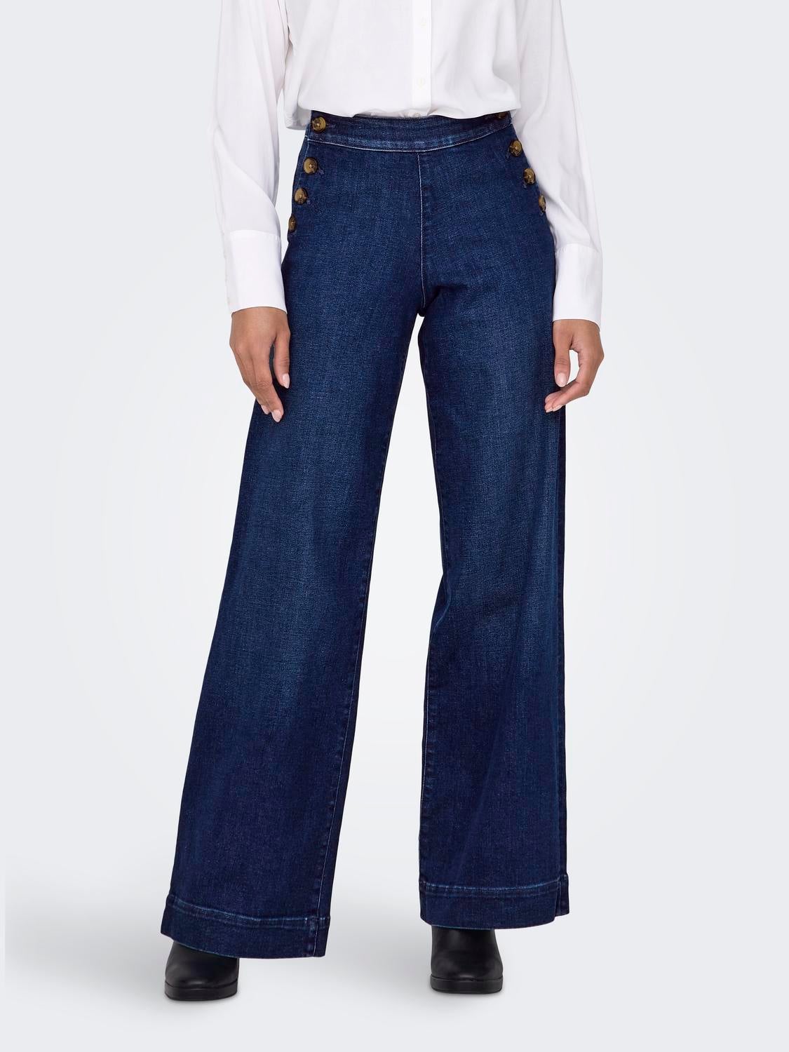 ONLMADISON Hohe Taille Weiter Beinschnitt Jeans Dark Medium Blue Denim