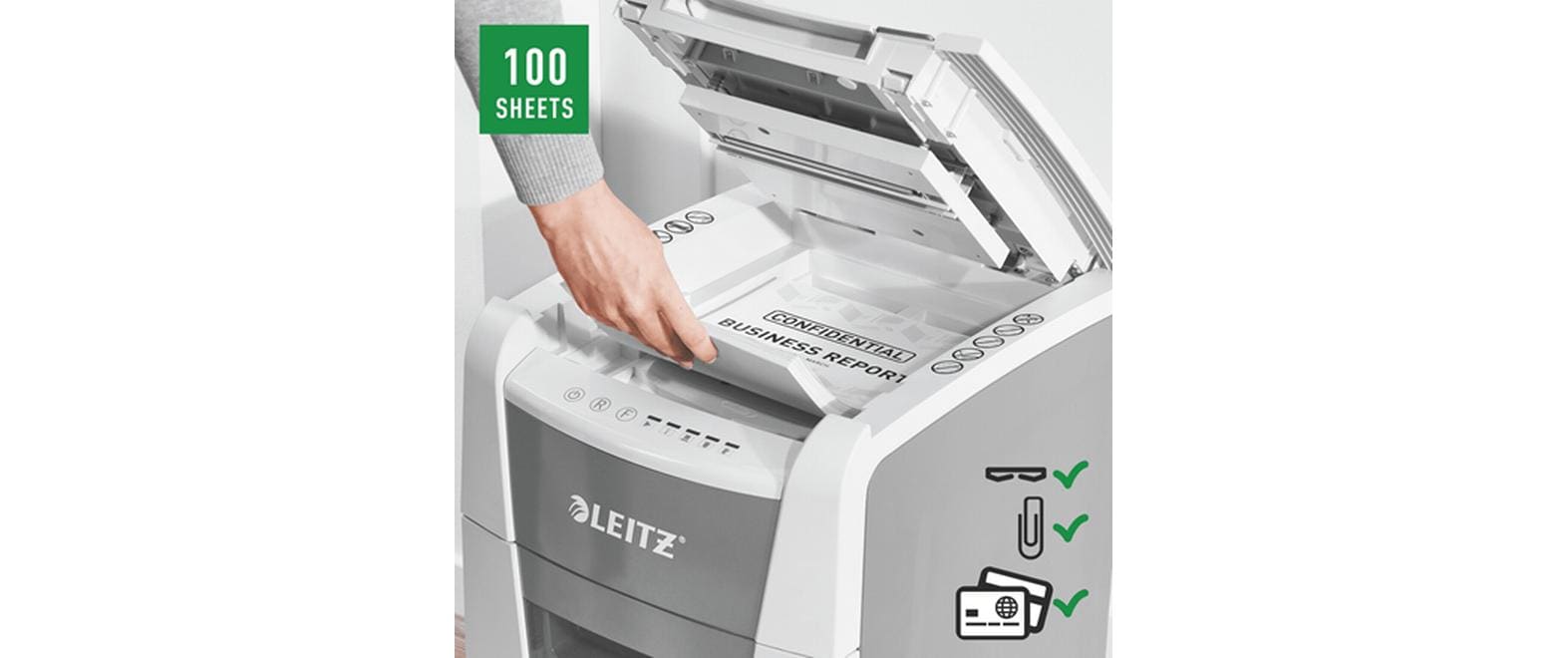 Aktenvernichter IQ Autofeed Small Office, P-4, 100 Blatt<br>Automatischer Dokumentenvernichter (auto) mit Partikelschnitt für sichere Vernichtung vertraulicher Unterlagen