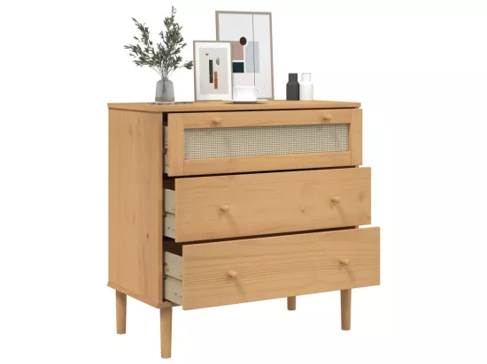 Commode SENJA aspect de rotin marron bois de pin solide