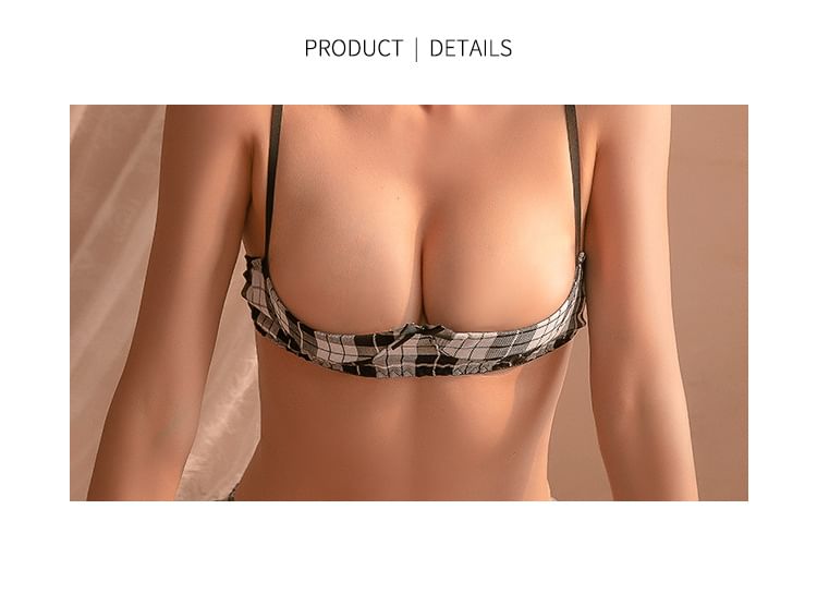 Hotty - Lingerieset: lintchoker + geruite mini-a-lijnrok + hemdje
