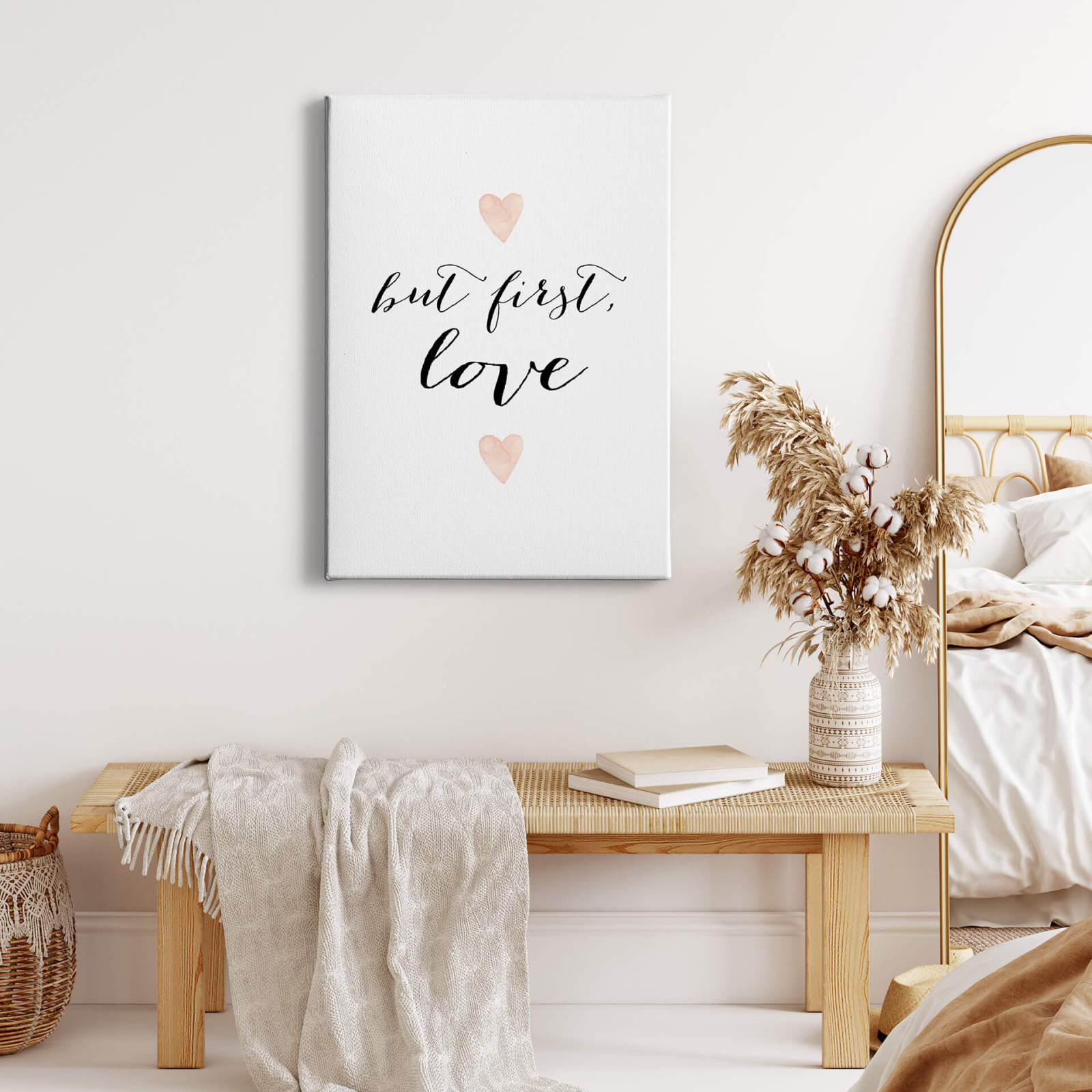 Leinwandbild BUT FIRST LOVE - weiß-schwarz - 50x70 cm