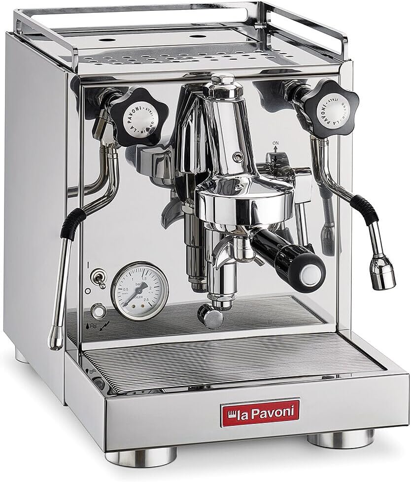 La Pavoni New Cellini Classic, Semiprofessionelle Espresso-Kaffeemaschine LPSCCS01EU, Einzelboiler mit Wärmetauscher, mit Drehventilen, Dampf- und Heißwasserlanze, 1400 W, Edelstahl