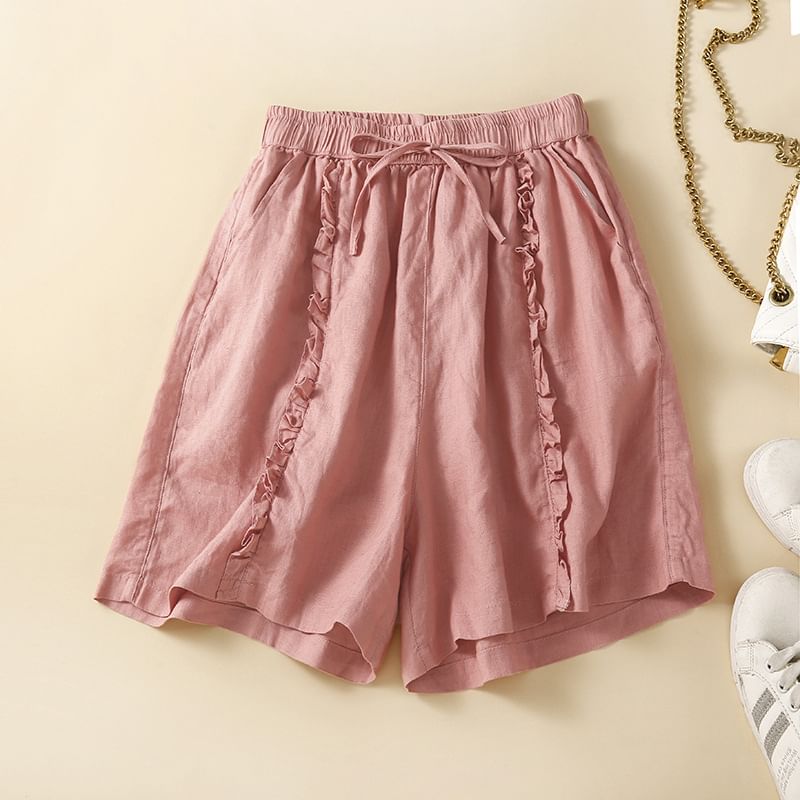 YARU - Hoge taille effen geplooide shorts