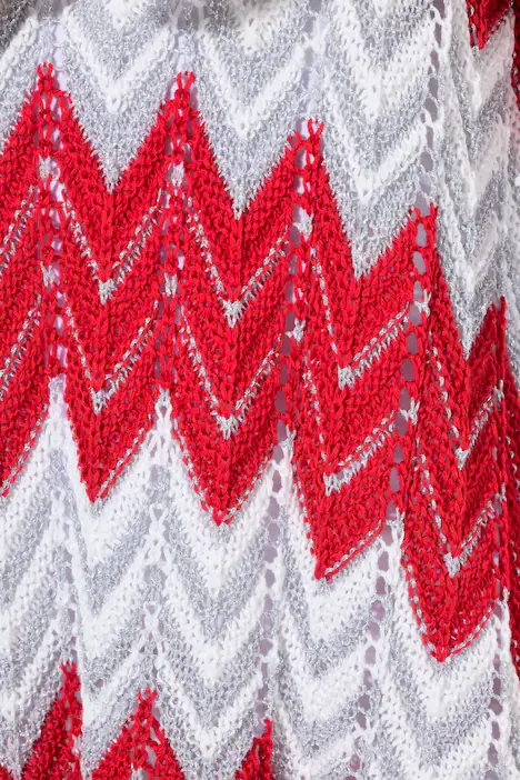 Poncho, oversized, Zackenstrick mit Glitzer, rot