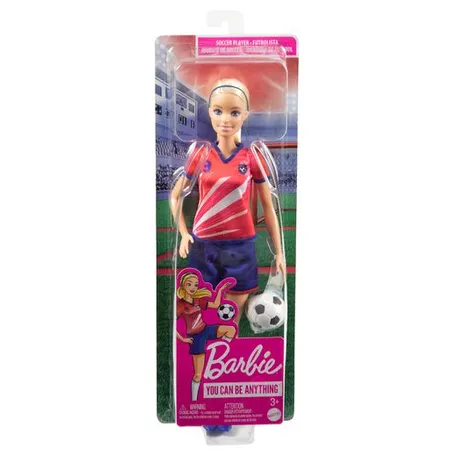 Barbie Fußballspielerin-Puppe, blond, Trikot mit der Nummer 9, Fußball, Stollenschuhe, Stutzen, für Kinder ab 3 Jahre