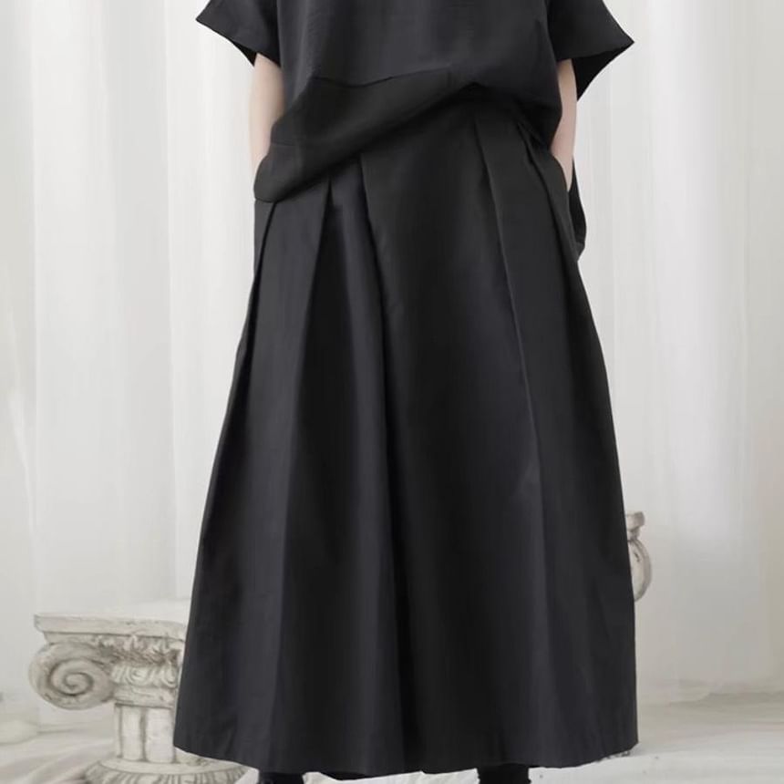 JUN.LEE - Mid Rise Plain Plooibroek met Wijde Pijpen