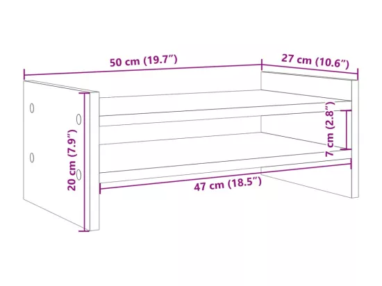 Support de moniteur noir 50x27x20 cm bois d'ingénierie