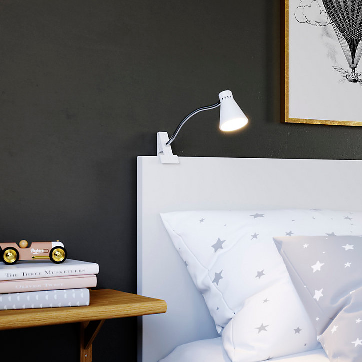Spot pince LED Intégrée 550lm 5W blanc chaud GoodHome Edson blanc l.10 x H.33 cm