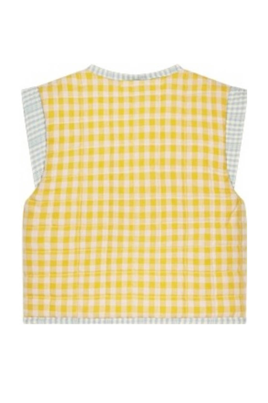 Moodstreet geruit reversible gilet lichtgeel/ecru/lichtblauw
