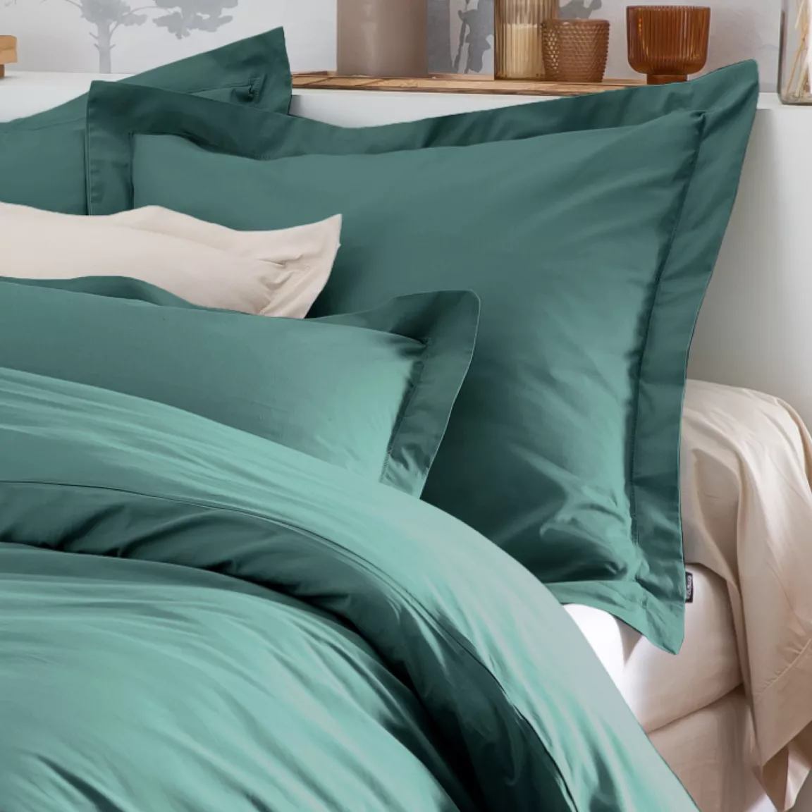 Housse de couette percale de coton (280 x 240 cm) Cali Bleu canard