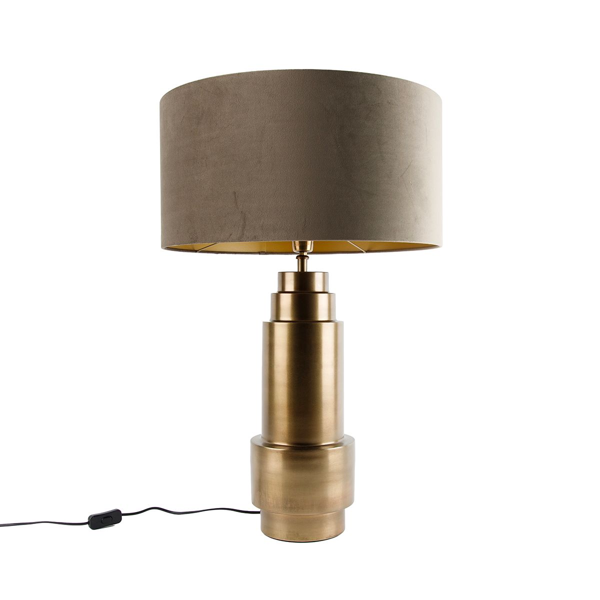Tafellamp brons velours kap taupe met goud 50 cm - Bruut