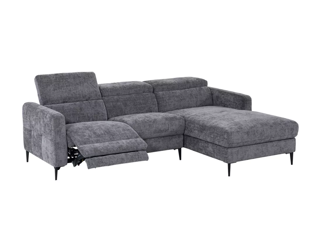 Canapé d'angle droit relax électrique en tissu gris anthracite FUSETA