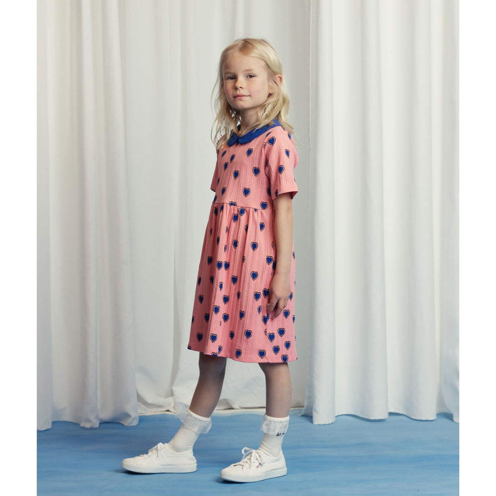 Køb Mini Rodini Pink Outlined Hearts AOP Kjole