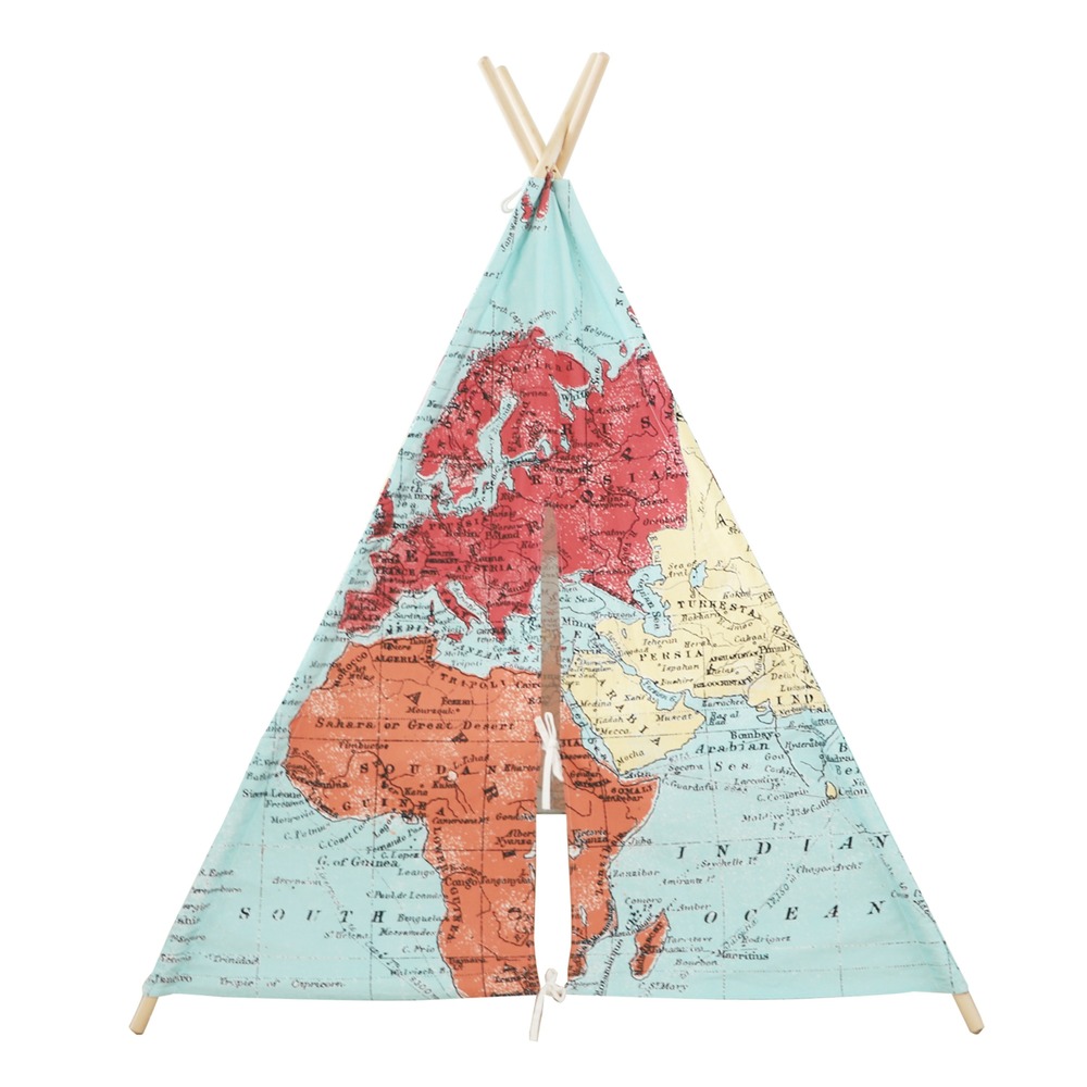 Sunny tente tipi pour enfants avec carte du monde en couleur