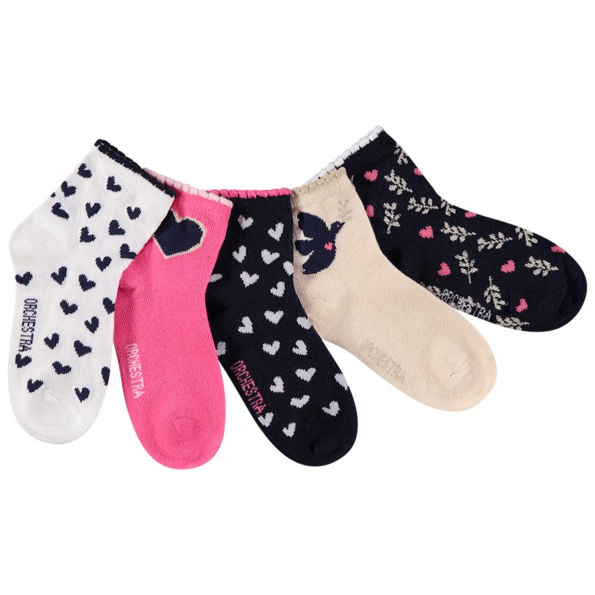 Lot de 5 paires de chaussettes festonnées pour fille - Multicolore