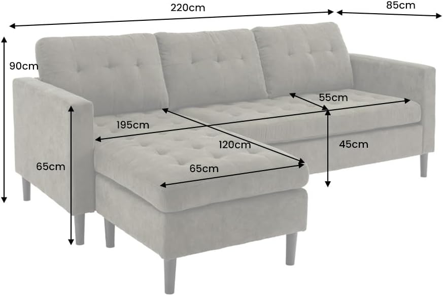 Riess Ambiente Retro Ecksofa Stockholm - 220cm - grün Cordstoff - Federkern 3-Sitzer Couch