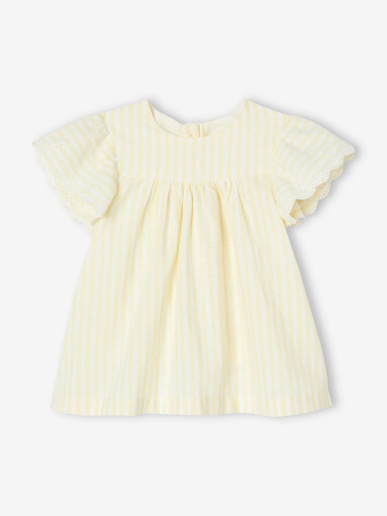 Conjunto de roupa de bebê de 3 peças: Vestido + calcinha + faixa de cabelo amarelo pastel