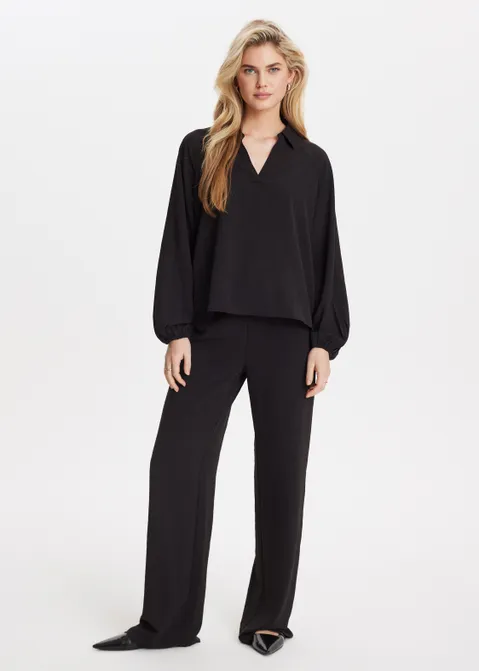 Top met plooien zwart (ZWART)