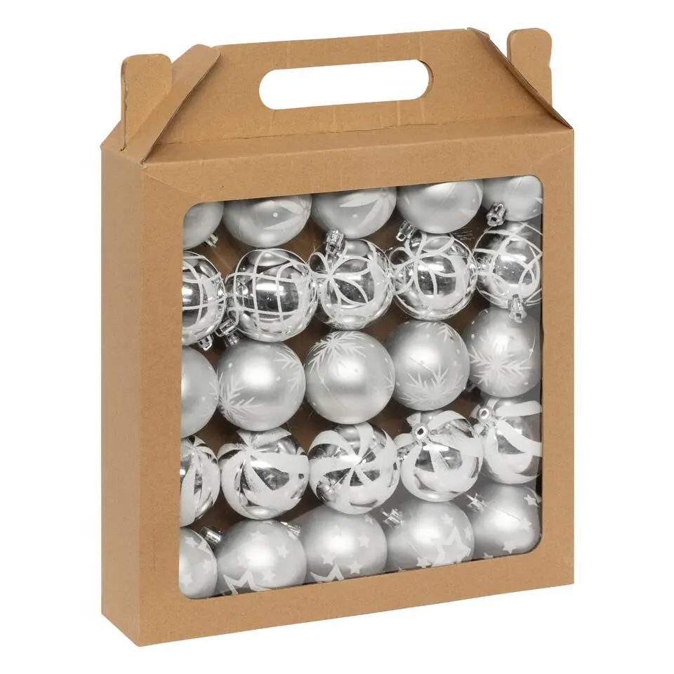 Feeric Christmas kerstballen - 25x - 6cm - zilver/wit