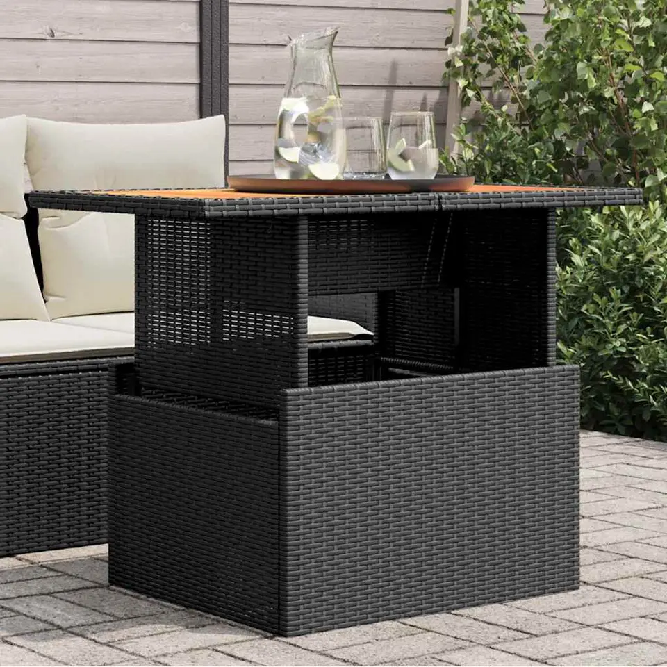 vidaXL - Tuintafel - Zwart - Poly rattan en acaciahout - 100x55x73 cm