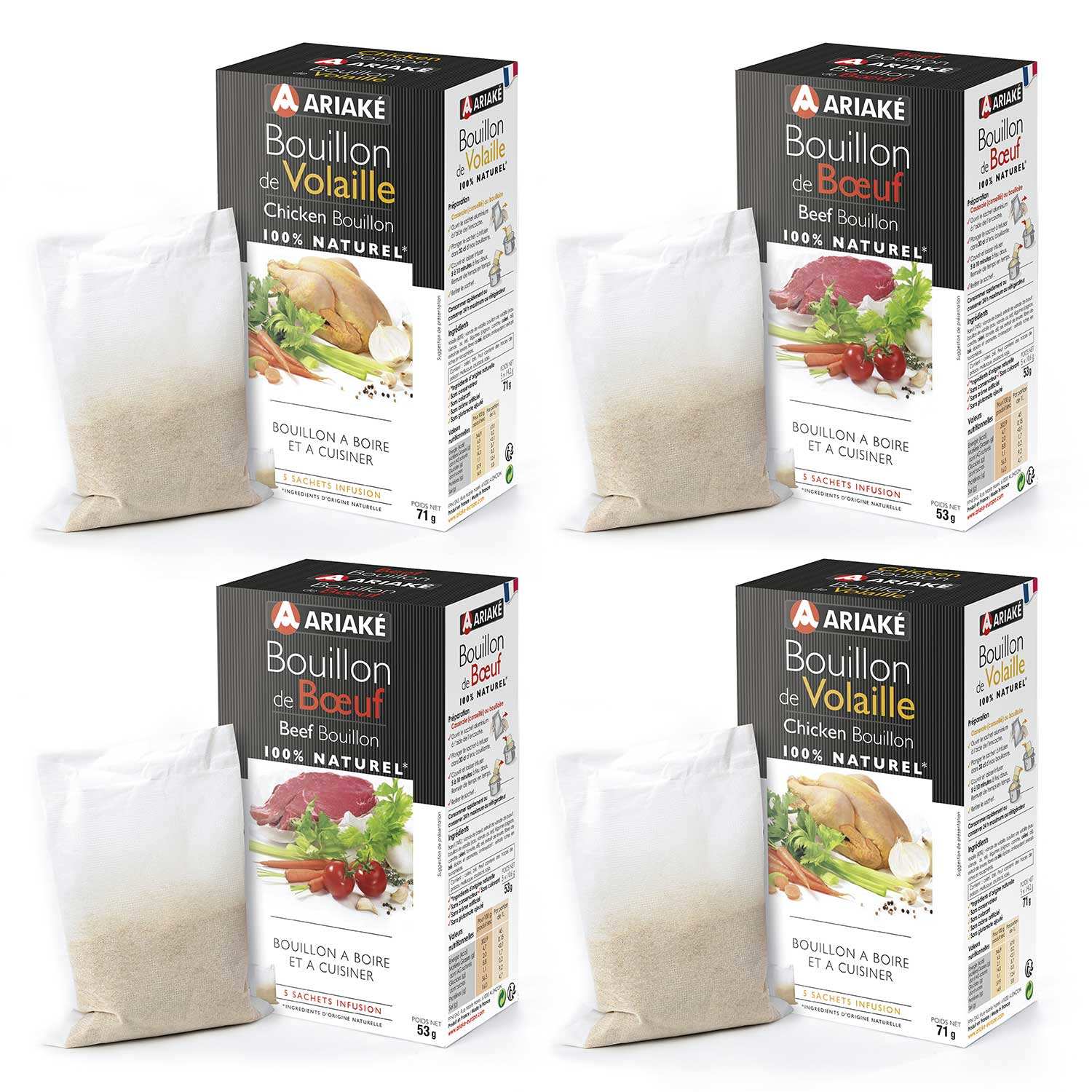Assortiment découverte bouillons de boeuf et volailles Ariaké