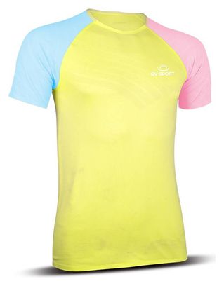 Maillot manches courtes BV Sport Aerial Court Jaune Bleu Rose