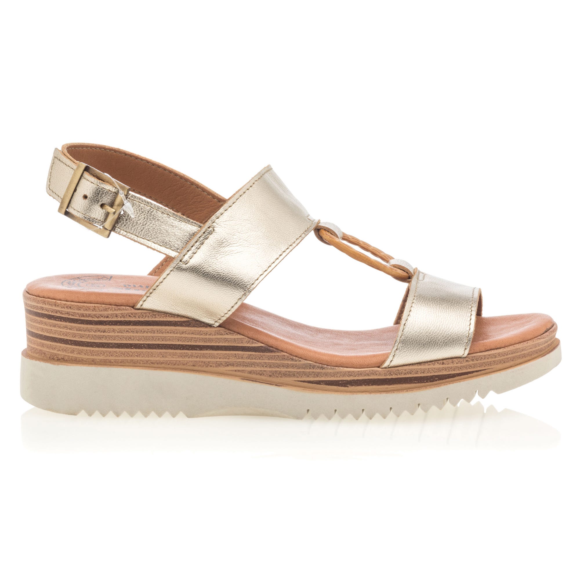 Sandales à talon compensé Femme en cuir or