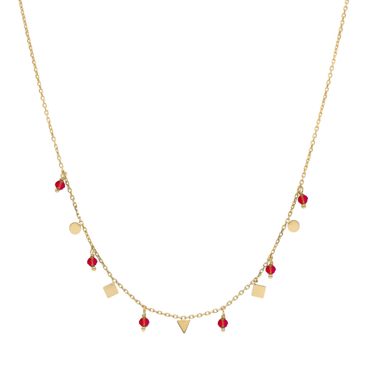 Collier Argent Doré Pampilles De Forme Géométrique Et Pierre Onyx Rouge
