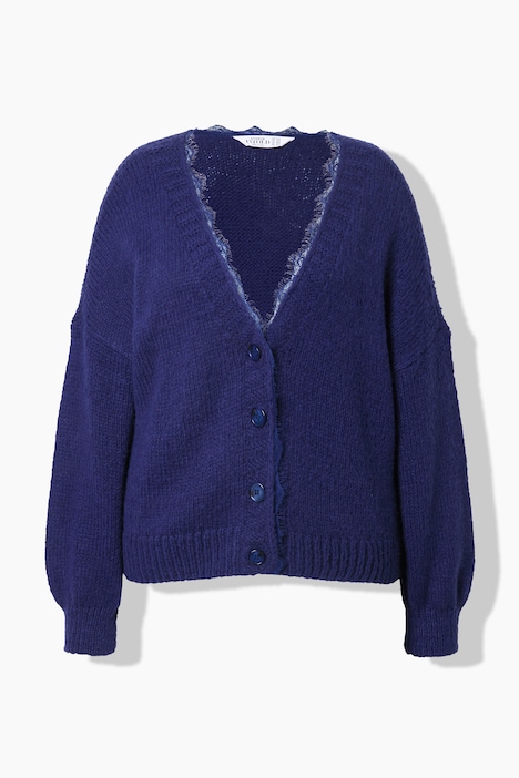 Strickjacke, oversized, Spitzenkante, Langarm