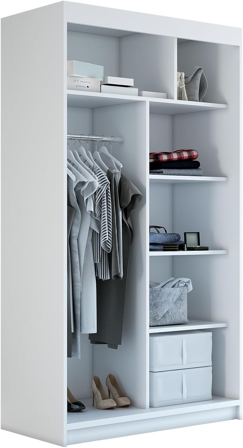 A&J MöbelLand Schwebetürenschrank ERA Kleiderschrank 2-türig mit Spiegel, Garderobe 120 cm (Weiß/Weiß/Weiß)