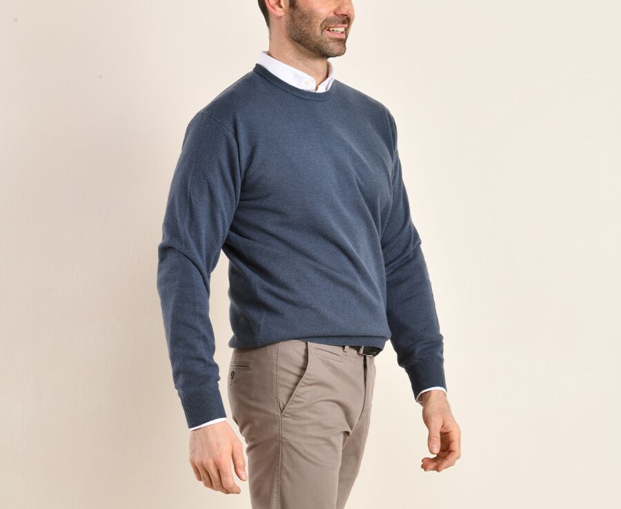 Pull homme laine col rond Bleu Pétrole - CONAN