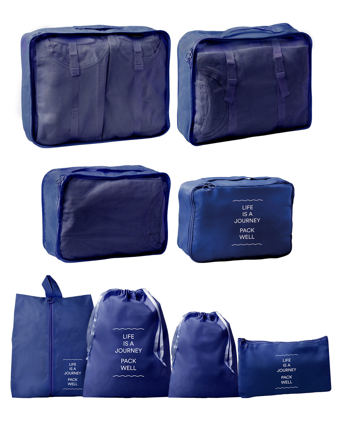 8in1 Spritzwasserfester Koffer Organizer Reise Gepäck Kompressions Kleidertaschen Set - Dunkelblau