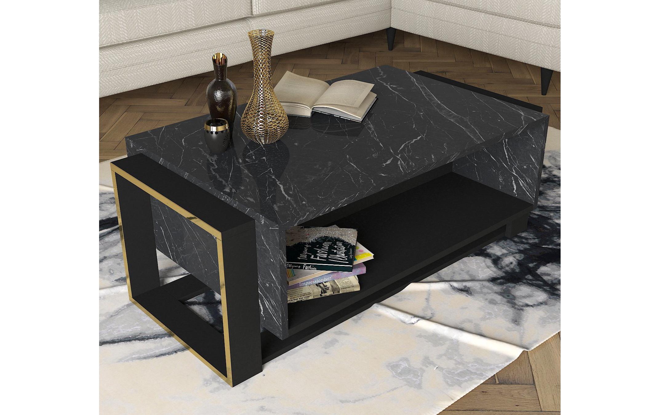 Couchtisch Bianco 106.4 x 40.4 x 60 cm, Gold/Schwarz<br>Beistelltisch