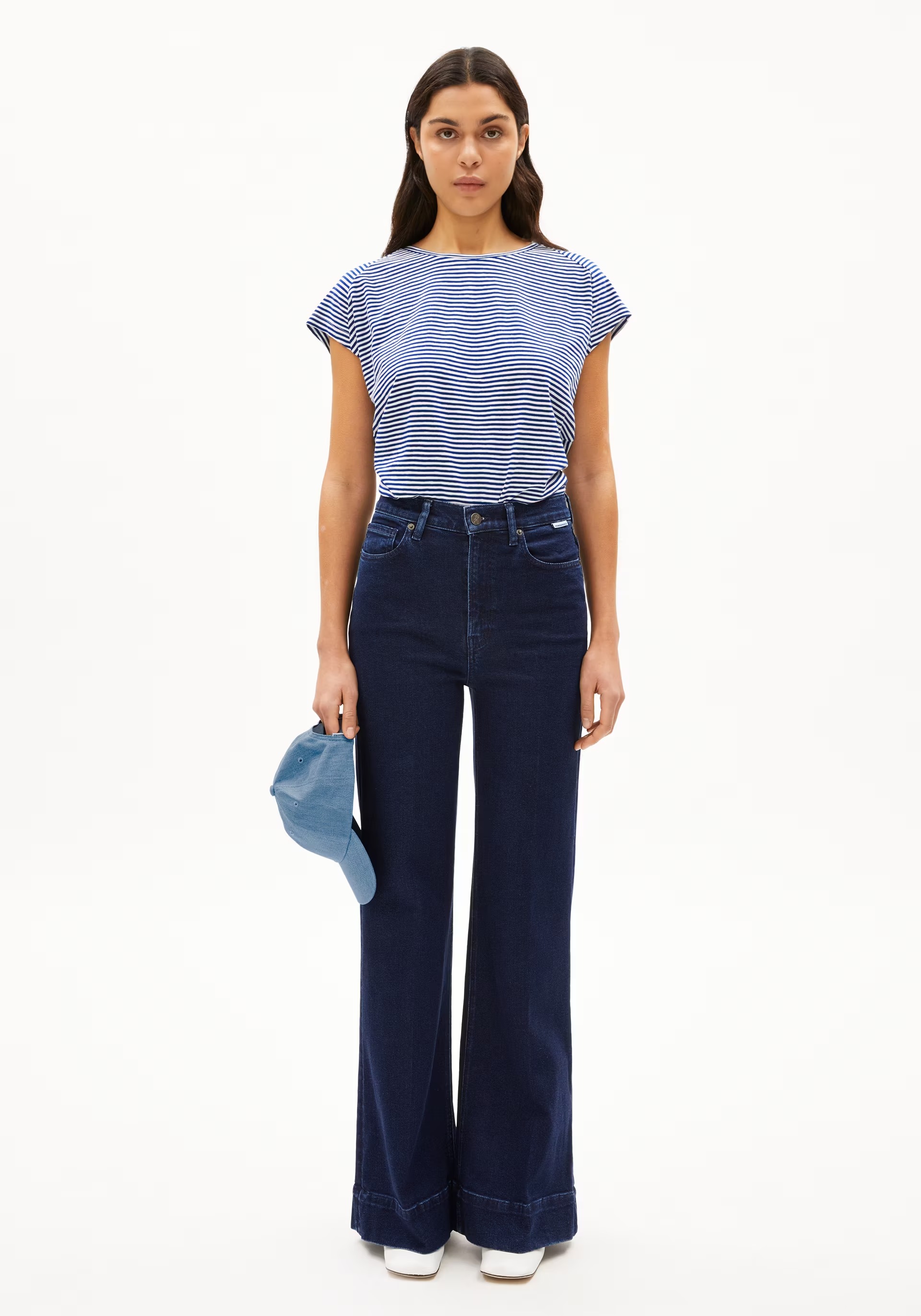 Armedangels T-Shirt Oneliaa Lovely Stripes Oatmilk-Lapis Blue
