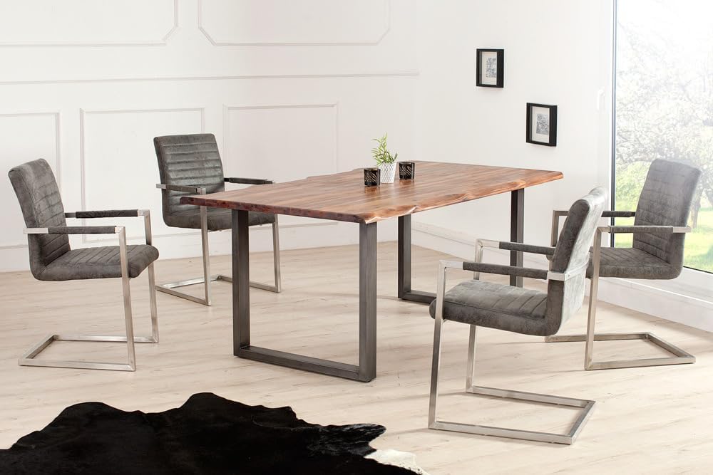 invicta INTERIOR riess-Ambiente Freischwinger Stuhl LOFT Vintage grau mit gepolsterten Armlehnen und Edelstahlgestell Esszimmer Stuhl Esstischstuhl Microfaserstuhl