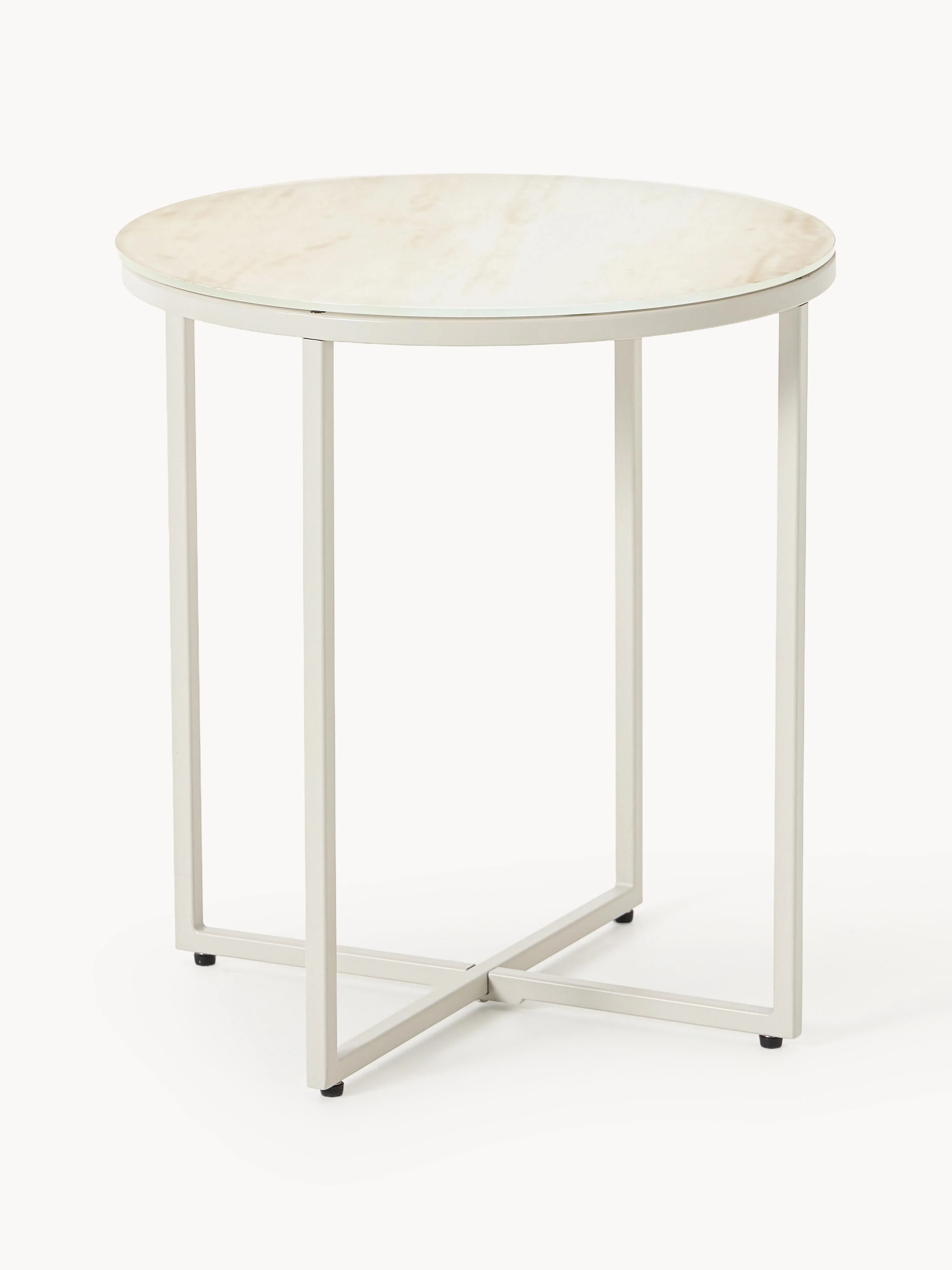 Ronde bijzettafel Antigua met glazen tafelblad in marmerlook
