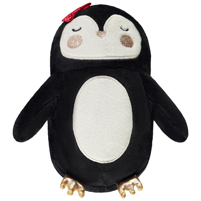 Peluche pingouin en sherpa et velours - Gris foncé