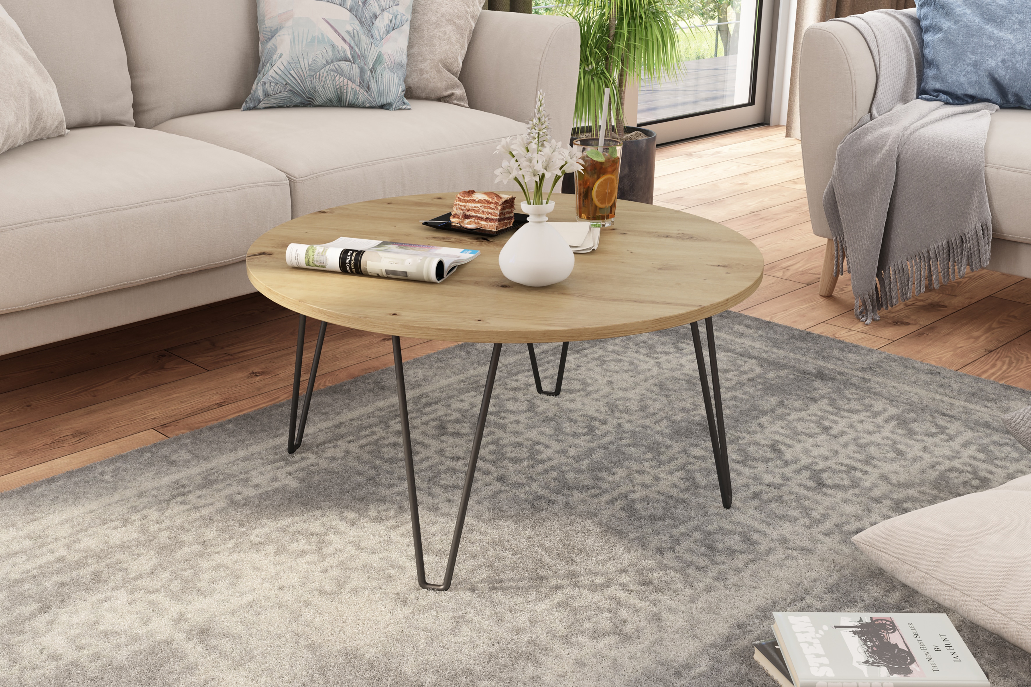 byLIVING Couchtisch FLAIR, Breite 80 cm, Artisan Eiche (Eiche-Optik)/schwarz