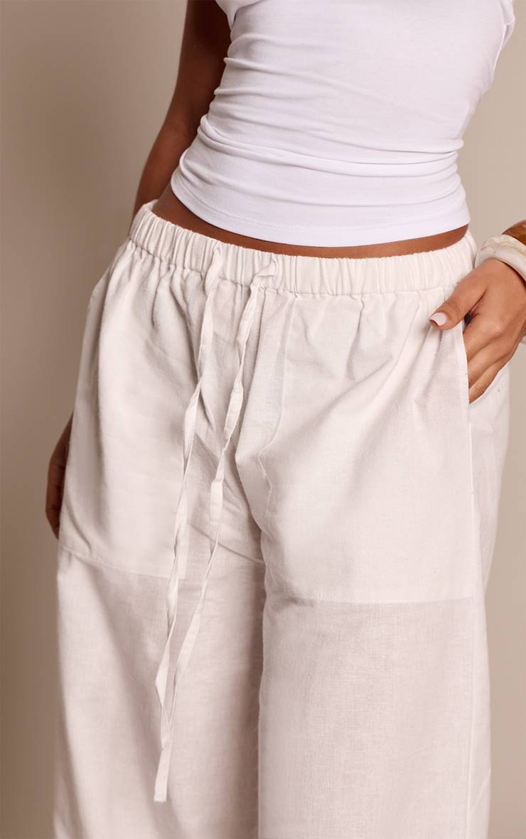 Blanc Pantalon Petite En Lin Avec Taille À Cordon Coulissant